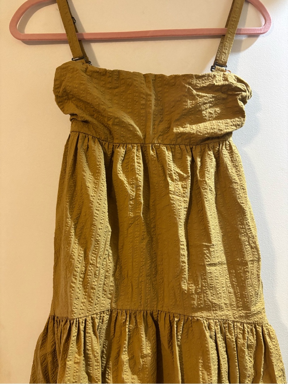 Anthropologie Maeve Mustard Seersucker Backless Tiered Maxi Dress - Picture 11 of 12